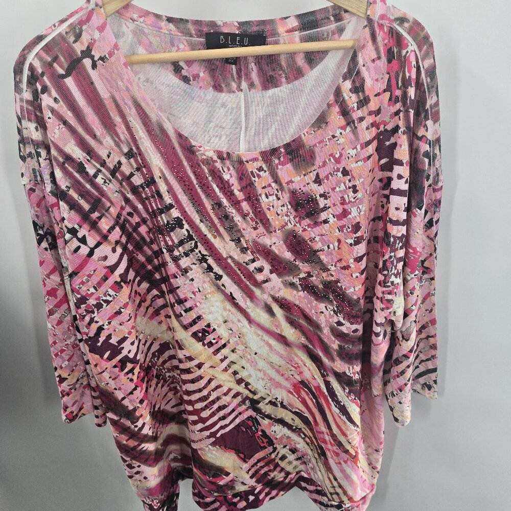 B.L.E.U. Pink Made In USA Beaded Y2K Short Sleeved Top 1x